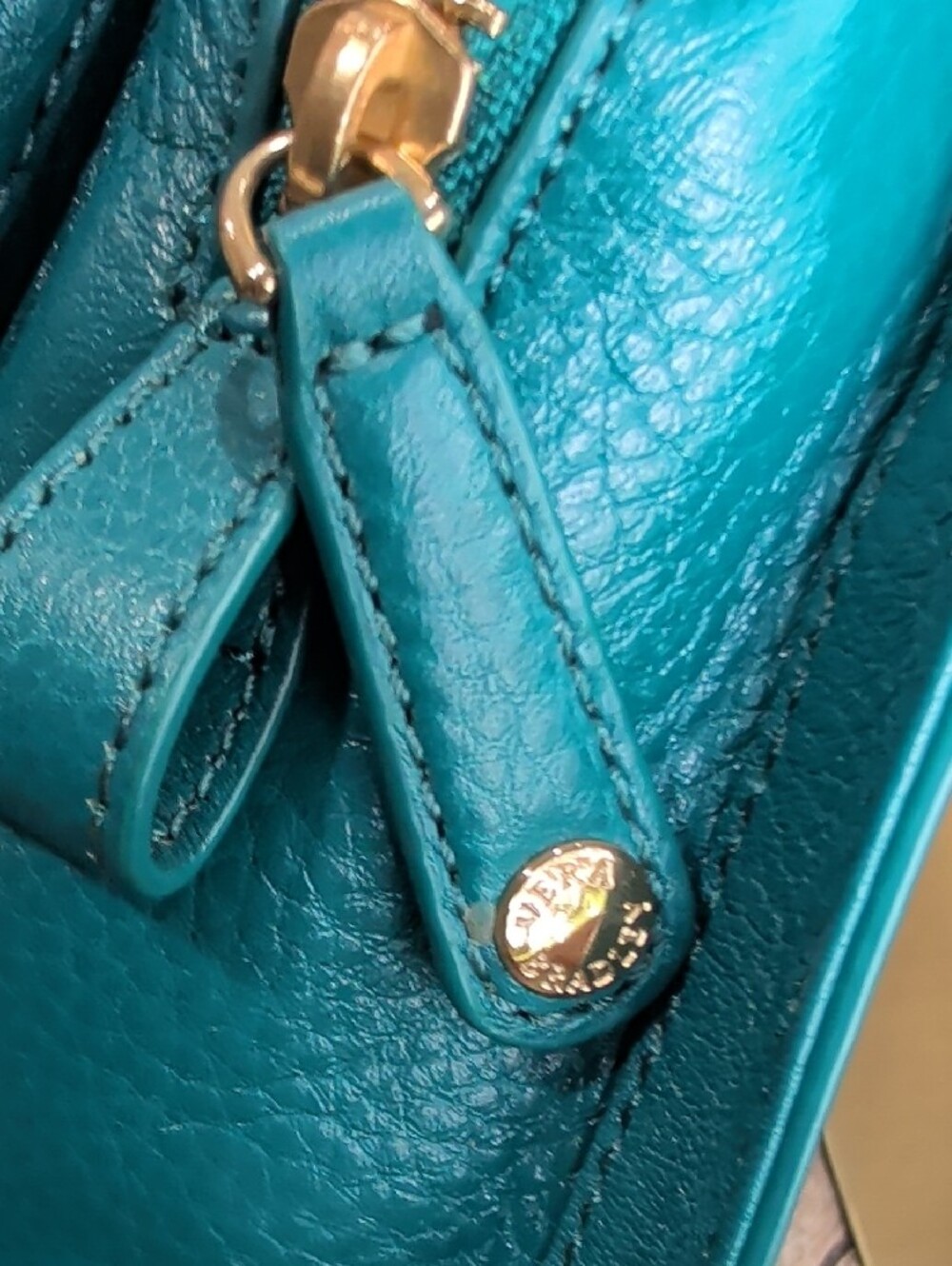 Vera Bradley Teal Blue Mini Satchel with Gold Hardware minor Stain On Front - Picture 11 of 13
